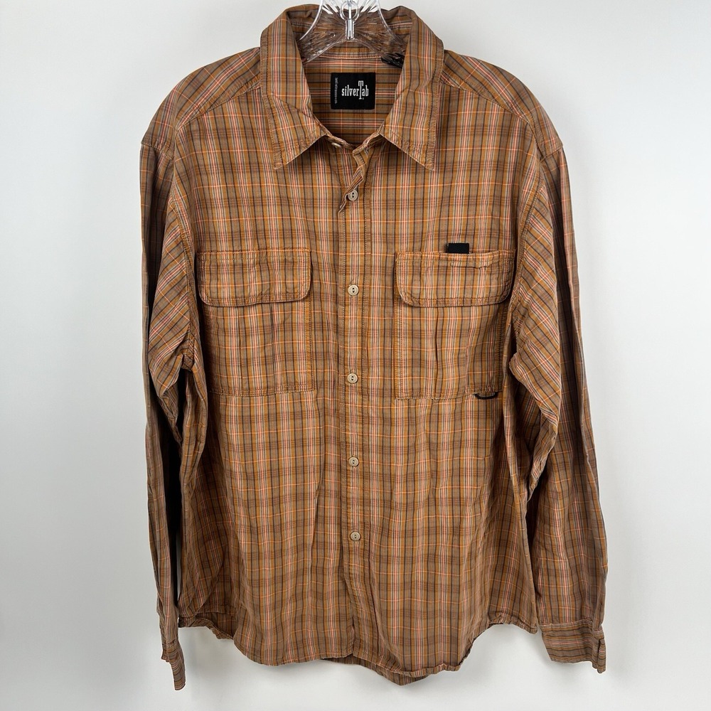 LEVI'S JEANS SilverTab Orange Plaid Button-Up Shirt Vintage Pockets Men's Large